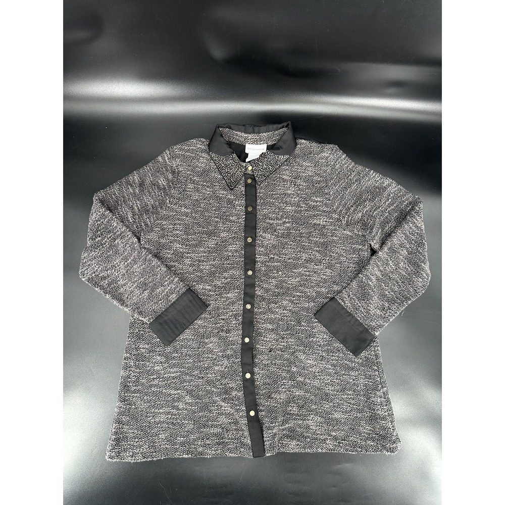 Soft‎ Surroundings Gray Long Sleeve Sweater Button Front Detailed Collar Size L